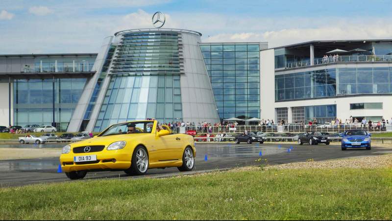 SLK day – 2014. Club members cars on the track at Mercedes-Benz World, Brooklands.